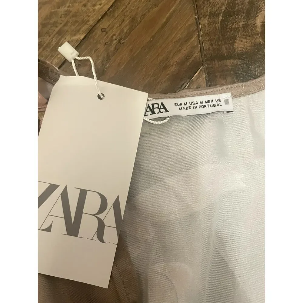 NWT Zara Floral Satin Faux Wrap Kimono Dress Size M Pink Lily Art